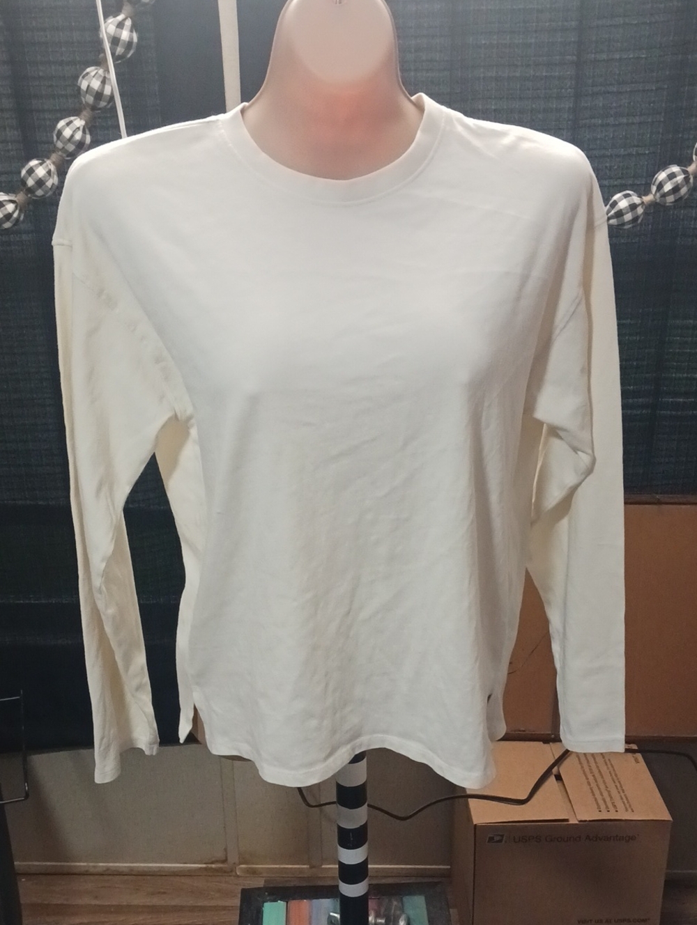 Zara Cream Long Sleeve Crewneck Top